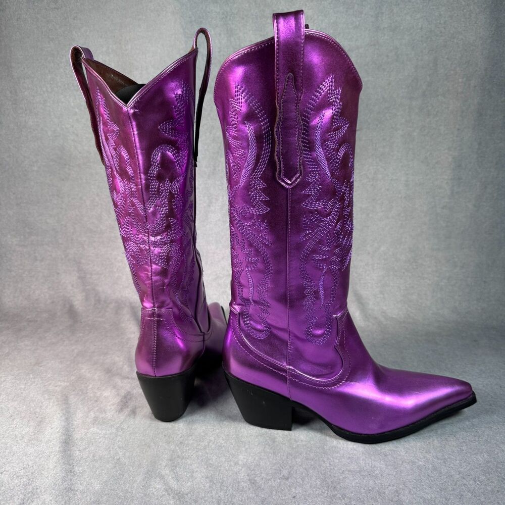 Women's Patent Leather Metallic Purple Cowboy Boots Size 6.5